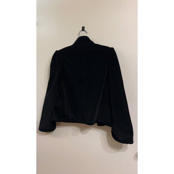 Vintage Black Velvet  Jacket Sz 11/12 Open  Front Braided Trim Lined Blazer Form - Picture 13 of 15